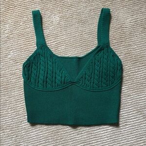 Ronny Kobo Lyra Cable Knit Green Cutout Knit Bra Crop Top Size S
